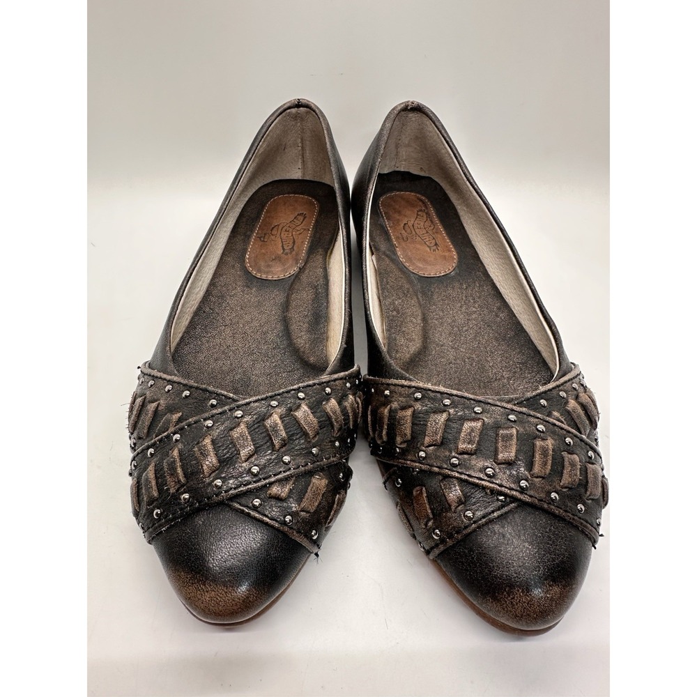 Freebird Brynn Flats Sz 7 Brown Leather Studded Criss Cross Slip
